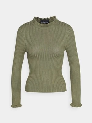 Sweter Pieces ciemnozielony
