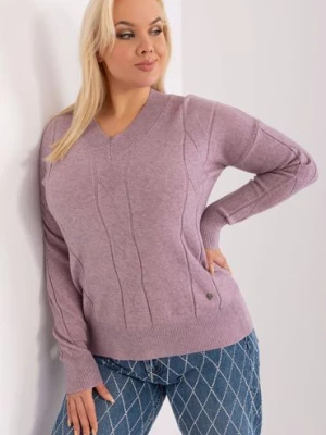 Sweter plus size z dekoltem V fioletowy