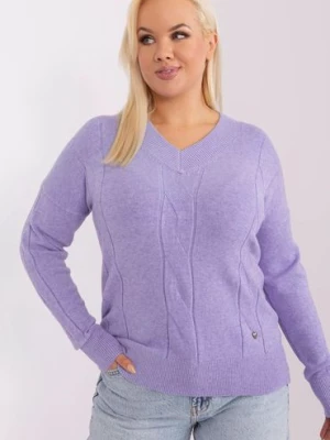 Sweter plus size z dekoltem V jasny fioletowy
