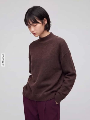 Sweter półgolf o kroju regular fit z mieszanki żywej wełny Marc O'Polo Ciemnobrązowy