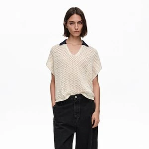 Sweter polo bawełniany ażurowy kość słoniowa BIMBA Y LOLA