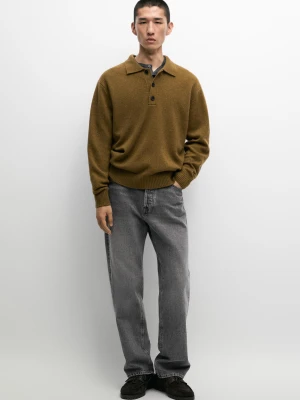 Sweter Polo Dzianinowy Ze 100% Wełny Z Guzikami - Zielono - Massimo Dutti - Male