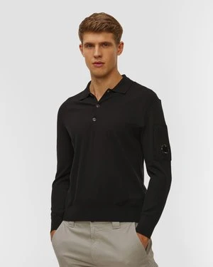 Sweter Polo Męski C.p. Company Extrafine Merino Wool Polo Sweater Czarny CP Company