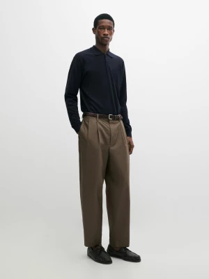 Sweter Polo Z Bawełnianej Dzianiny - Granatowy - - Massimo Dutti - Mężczyzna