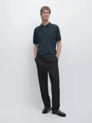 Dzianinowa Koszulka Polo Z Bawełny - Niebieski - - Massimo Dutti - Mężczyzna