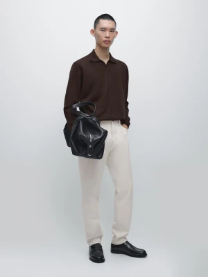 Zdjęcie produktu Sweter Polo Z Bawełnianej Dzianiny - Popielaty Brąz - - Massimo Dutti - Mężczyzna