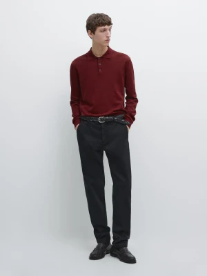 Zdjęcie produktu Sweter Polo Z Bawełnianej Dzianiny - Rubinowy - - Massimo Dutti - Mężczyzna