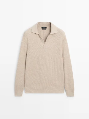 Zdjęcie produktu Sweter Polo Z Bawełnianej Dzianiny - Surowy - - Massimo Dutti - Mężczyzna