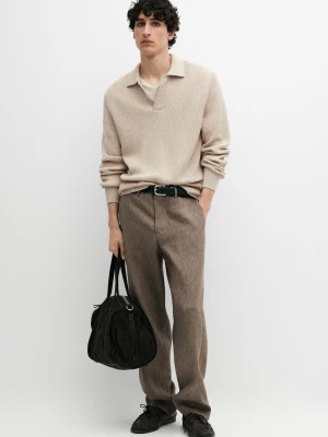 Zdjęcie produktu Sweter Polo Z Bawełnianej Dzianiny - Surowy - - Massimo Dutti - Mężczyzna