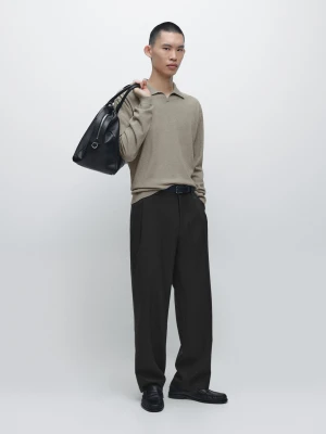 Sweter Polo Z Bawełnianej Dzianiny - Szarawozielony - - Massimo Dutti - Mężczyzna