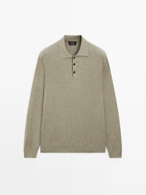 Zdjęcie produktu Sweter Polo Z Bawełnianej Dzianiny - Zielony Wodnisty - - Massimo Dutti - Mężczyzna