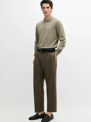 Zdjęcie produktu Sweter Polo Z Bawełnianej Dzianiny - Zielony Wodnisty - - Massimo Dutti - Mężczyzna