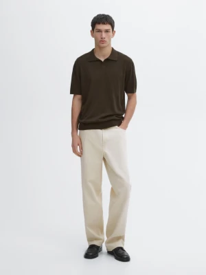 Sweter Polo Z Dekoltem W Serek I Krótkim Rękawem - Ciemny Khaki - - Massimo Dutti - Mężczyzna