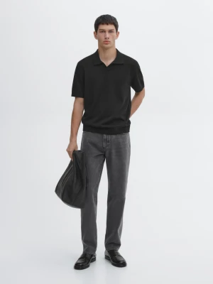 Sweter Polo Z Dekoltem W Serek I Krótkim Rękawem - Czarny - - Massimo Dutti - Mężczyzna