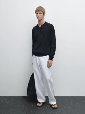 Sweter Polo Z Długim Rękawem - Granatowy - - Massimo Dutti - Mężczyzna