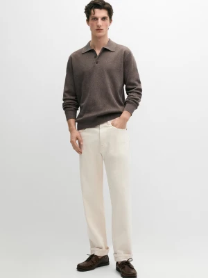 Sweter Polo Z Dzianiny Bawełnianej Z Guzikami - Brązowy - - Massimo Dutti - Mężczyzna