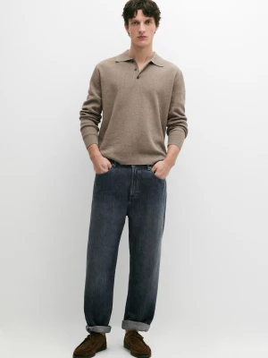 Zdjęcie produktu Sweter Polo Z Dzianiny Bawełnianej Z Guzikami - Ciemnobeżowy - - Massimo Dutti - Mężczyzna