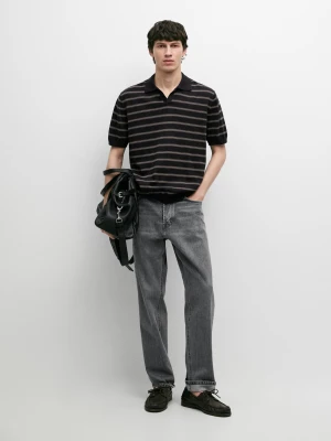 Dzianinowa Koszulka Polo W Paski Z Kontrastowym Wykończeniem - Granatowy - - Massimo Dutti - Mężczyzna