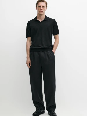 Sweter Polo Z Dzianiny W Romby - Czarny - Massimo Dutti - Male