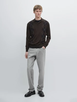 Sweter Polo W Romby Z Dzianiny Z Mieszanki Wełny - Brązowy - - Massimo Dutti - Mężczyzna