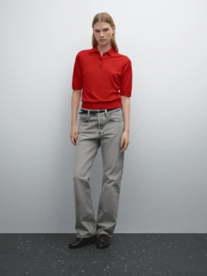 Sweter Polo Z Krótkim Rękawem - Czerwony - - Massimo Dutti - Kobieta