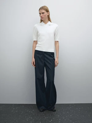 Sweter Polo Z Krótkim Rękawem - Śnieżnobiały - - Massimo Dutti - Kobieta
