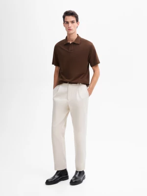 Sweter Polo Z Krótkim Rękawem Ze 100% Bawełny - Brązowy - - Massimo Dutti - Mężczyzna