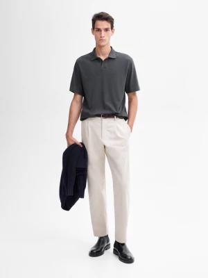 Sweter Polo Z Krótkim Rękawem Ze 100% Bawełny - Stalowy - - Massimo Dutti - Mężczyzna