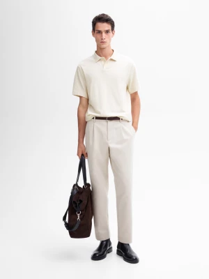 Sweter Polo Z Krótkim Rękawem Ze 100% Bawełny - Surowy - - Massimo Dutti - Mężczyzna