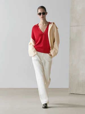 Sweter Polo Z Lejącej Dzianiny - Czerwony - - Massimo Dutti - Kobieta