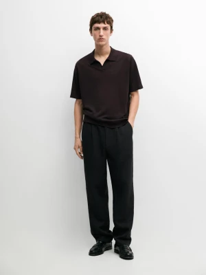 Zdjęcie produktu Sweter Polo Z Lnu Z Dekoltem W Serek - Bordowy - - Massimo Dutti - Mężczyzna