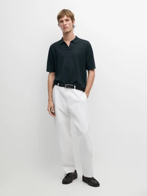 Zdjęcie produktu Sweter Polo Z Lnu Z Dekoltem W Serek - Granatowy - - Massimo Dutti - Mężczyzna