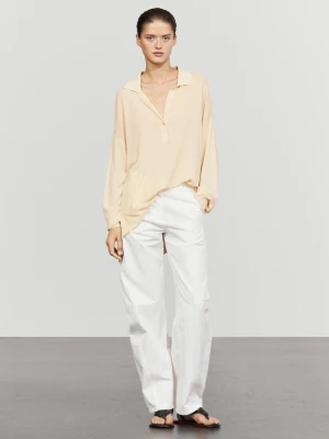 Sweter Polo Z Mieszanki Bawełny I Jedwabiu - Kość Słoniowa - Massimo Dutti - Female