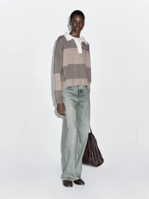 Sweter Polo Z Mieszanki Wełny W Paski - Szarobrązowy - - Massimo Dutti - Kobieta
