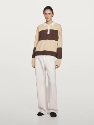 Sweter Polo Z Mieszanki Wełny W Paski - Waniliowy - - Massimo Dutti - Kobieta
