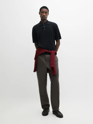 Sweter Polo Z Warkoczowym Splotem Z Mieszanki Bawełny - Granatowy - - Massimo Dutti - Mężczyzna