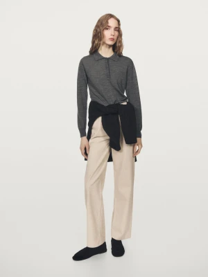 Sweter Polo Z Wełnianej Dzianiny - Szary Średni - - Massimo Dutti - Kobieta