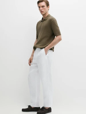 Sweter Polo Ze 100% Bawełny O Splocie Warkoczowym - Zielony - Massimo Dutti - Male