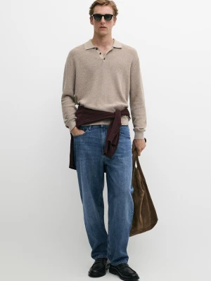 Sweter Polo Ze 100% Bawełny Typu Mulina. - Beżowy - Massimo Dutti - Male