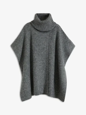 Sweter poncho z domieszką wełnby BonPrix szary