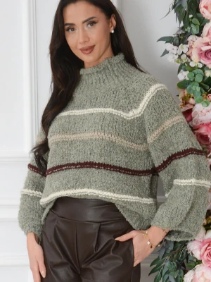Sweter reglan bukla w paski pistacja Miles Cocomoda.pl - odzież damska, sukienki, buty, dodatki