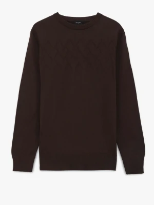 SWETER ROVIGO Z OKRĄGŁYM DEKOLTEM BRĄZOWY Z BAWEŁNĄ Recman