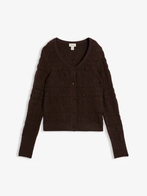Sweter rozpinany ażurowy BonPrix brązowy