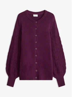 Sweter rozpinany ażurowy BonPrix fioletowy