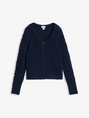 Sweter rozpinany ażurowy BonPrix niebieski