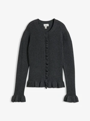 Sweter rozpinany ażurowy BonPrix szary