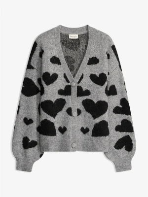 Sweter rozpinany z dekoltem w serek BonPrix szary