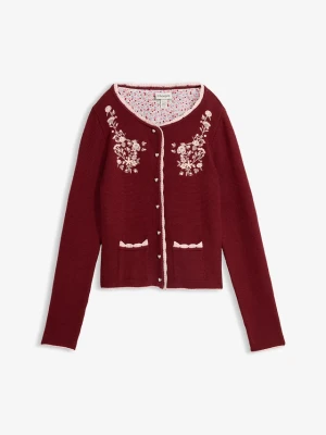 Sweter rozpinany w ludowym stylu BonPrix czerwony