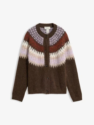 Sweter rozpinany w norweski wzór BonPrix brązowy