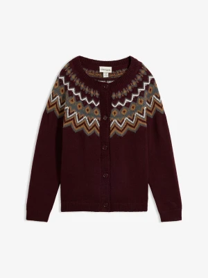 Sweter rozpinany w norweski wzór z raglanowymi rękawami BonPrix czerwony